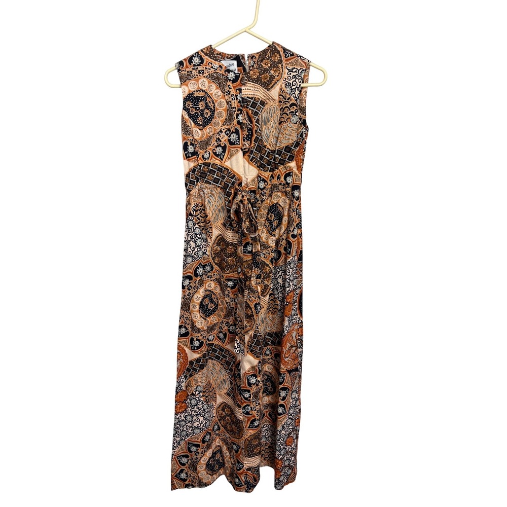 Paradise Hawaii Vintage Cotton Batik Maxi Dress Orange Brown Sleeveless Size 10 - Picture 2 of 8